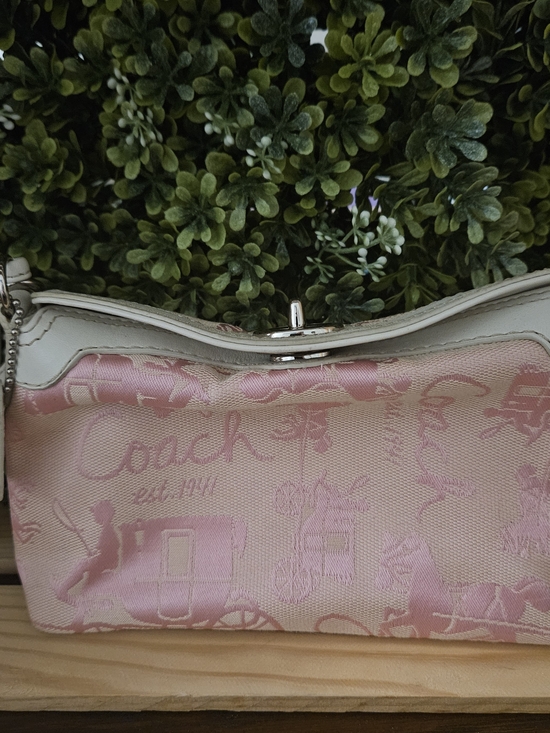 Coach Handbags - Rare Coach Pink/White Horse/Carriage Small Wristlet